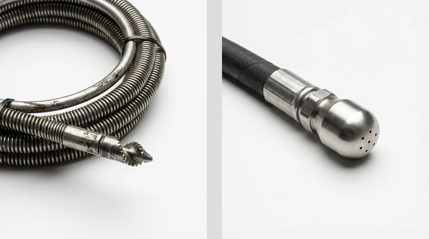 Drain snake cable and hydro jetting nozzle used for drain cleaning in Gordon, GA