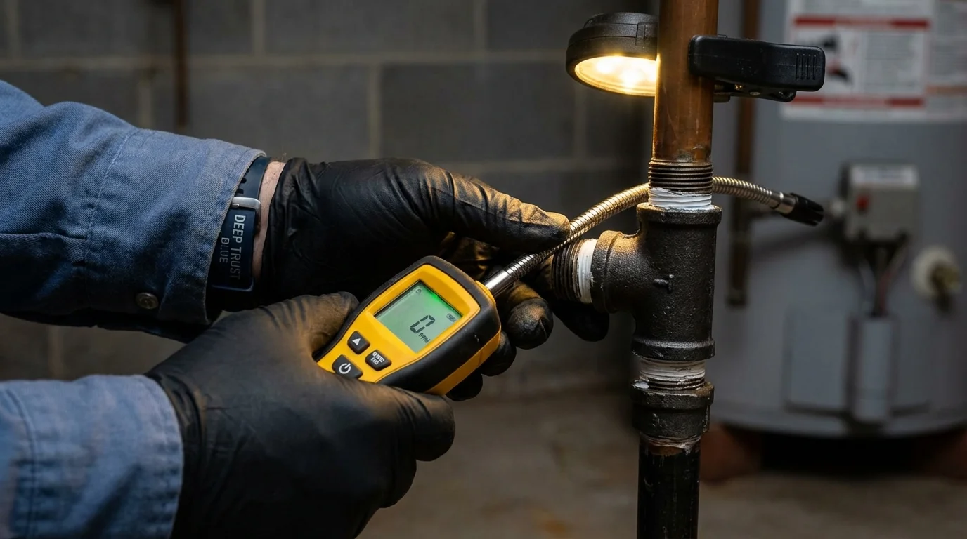 Gas leak detection with electronic sniffer by Johns Plumbing LLC in Gordon